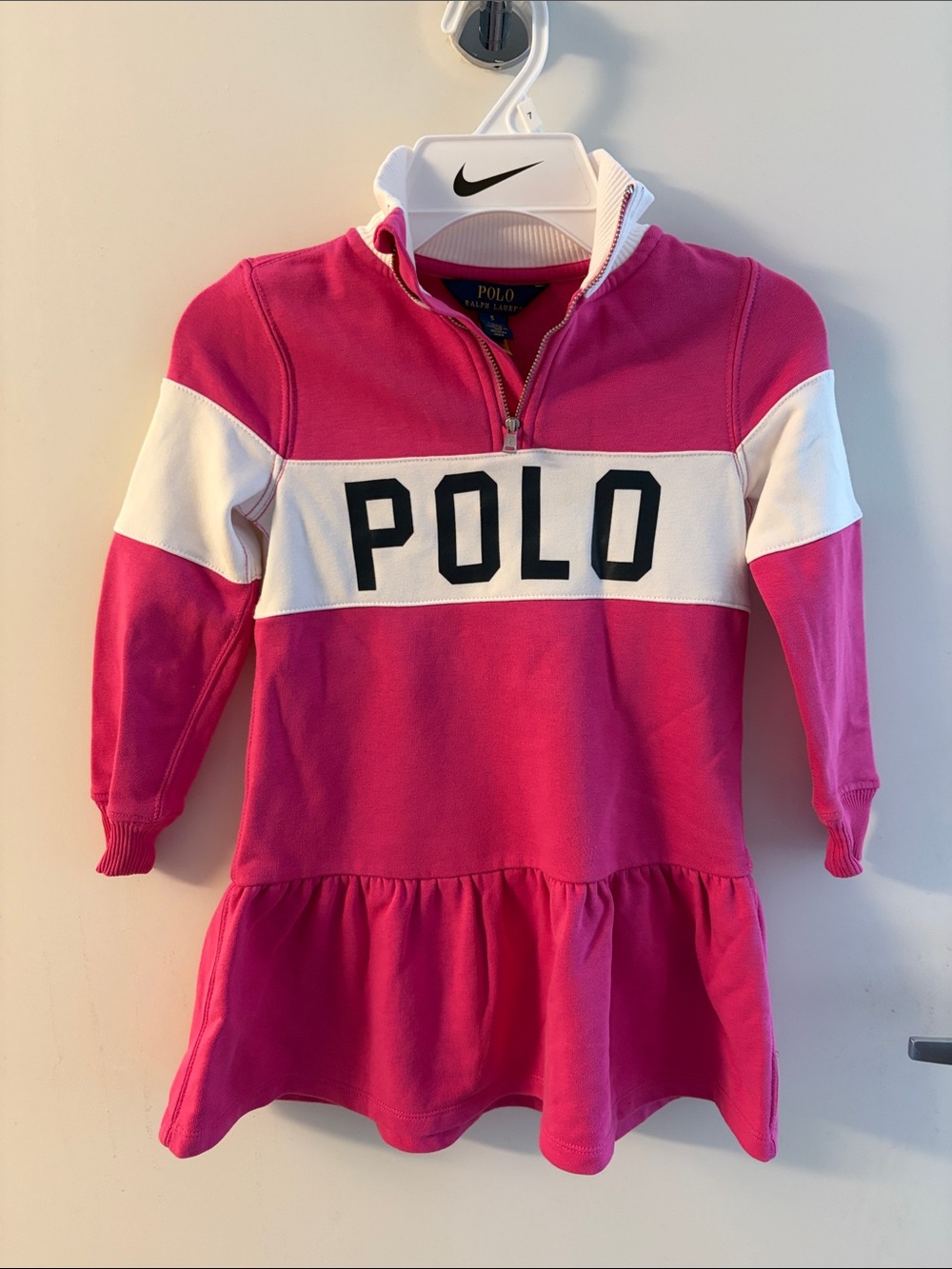 Polo by Ralph Lauren Girls' Pink & White Quarter-Zip Logo Dress